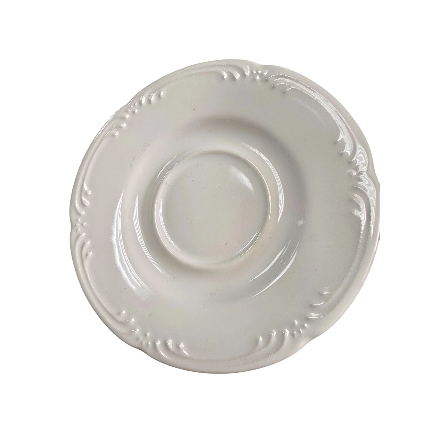 Pfaltzgraff White Saucers Embossed Design Vintage Style 6" Set 3
