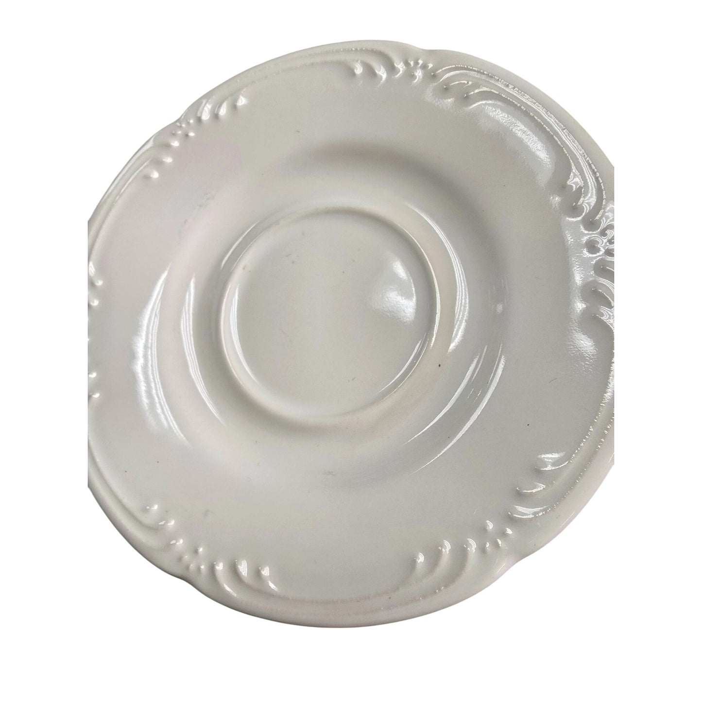 Pfaltzgraff White Saucers Embossed Design Vintage Style 6" Set 3