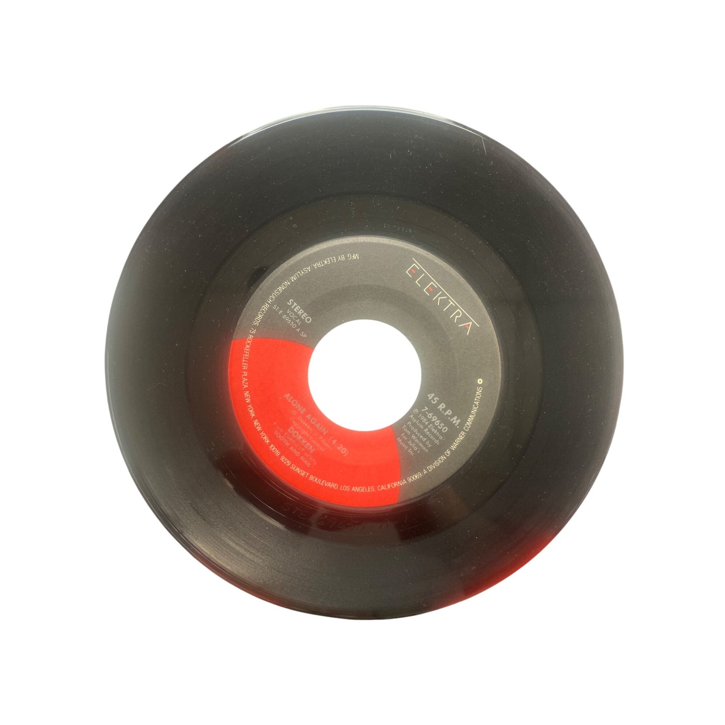 Elektra Records 45 RPM Vinyl Record: Alone Again By Dokken