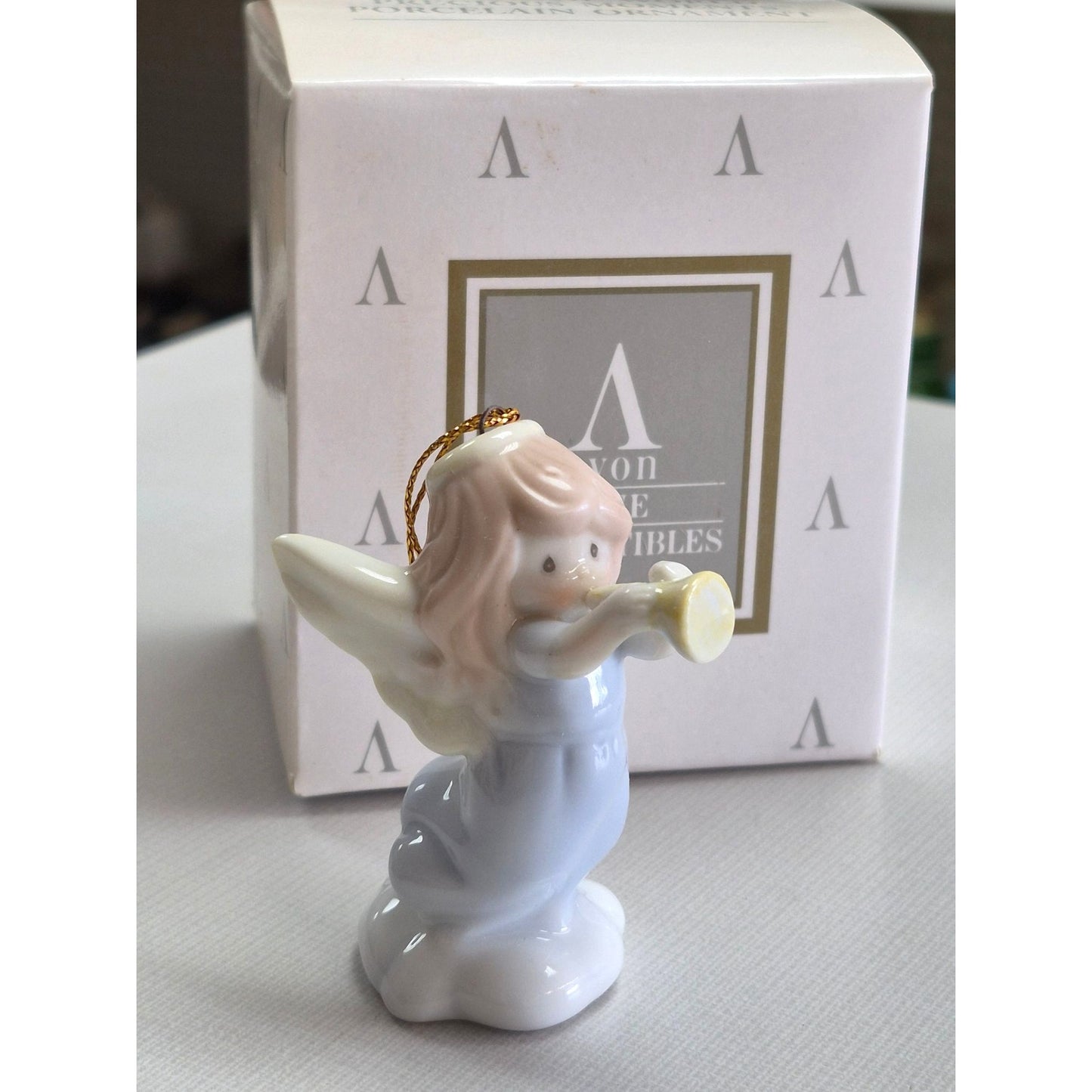 Avon Fine Collectibles 1996 Angel Ornament With Trumpet Porcelain Figurine