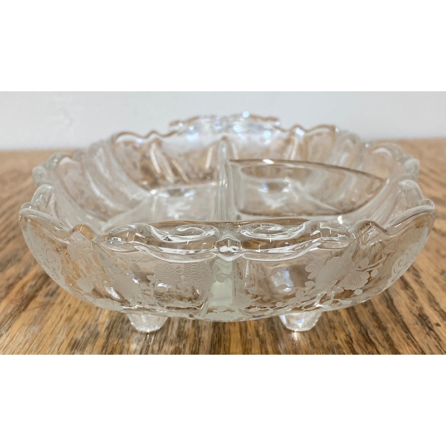Vintage Footed Divided Dish Relish Floral Flower