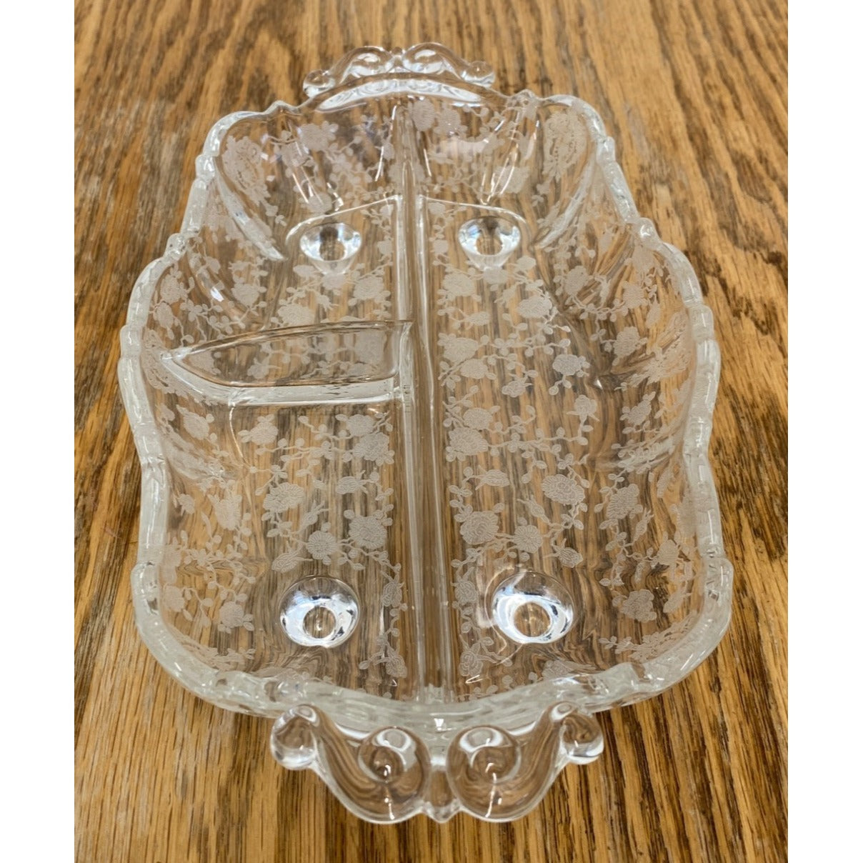 Vintage Footed Divided Dish Relish Floral Flower