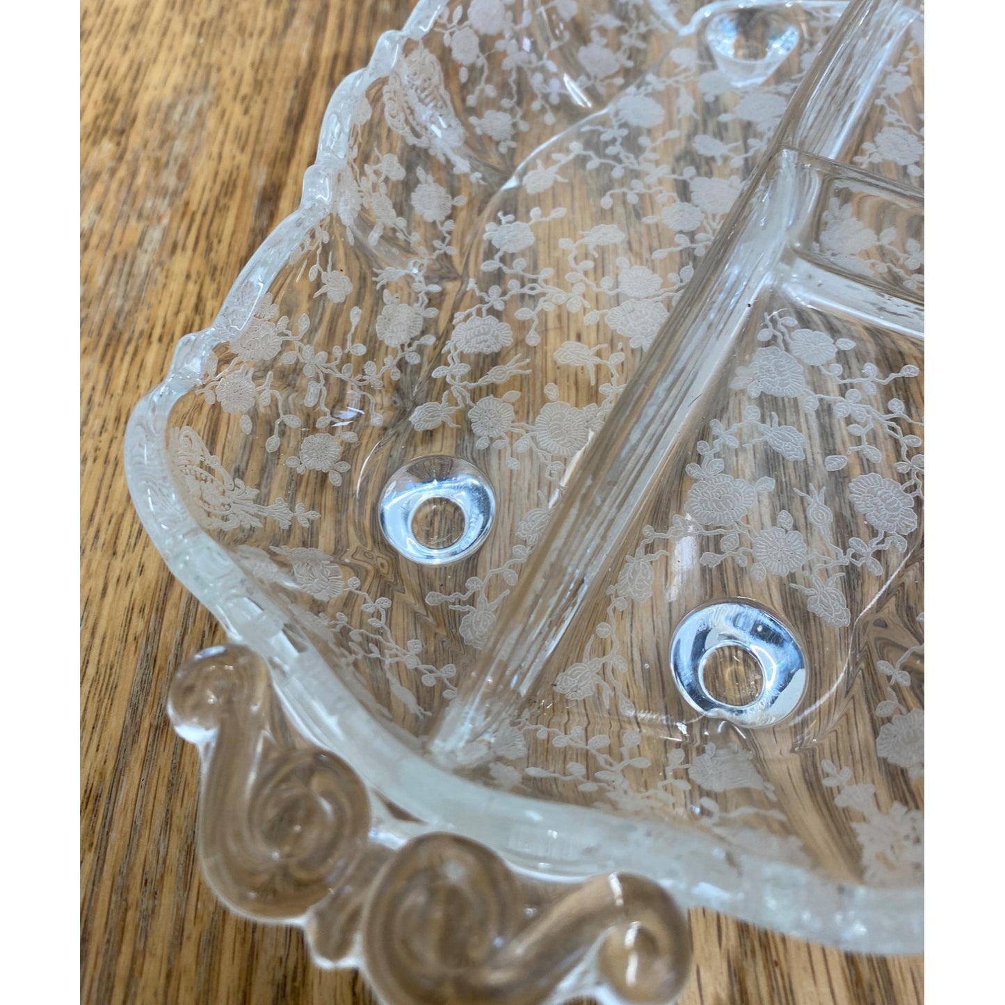 Vintage Footed Divided Dish Relish Floral Flower