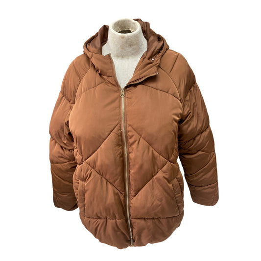 Maurices Womens XL Brown Quilted Puffer Jacket With Hood & Zip Closure