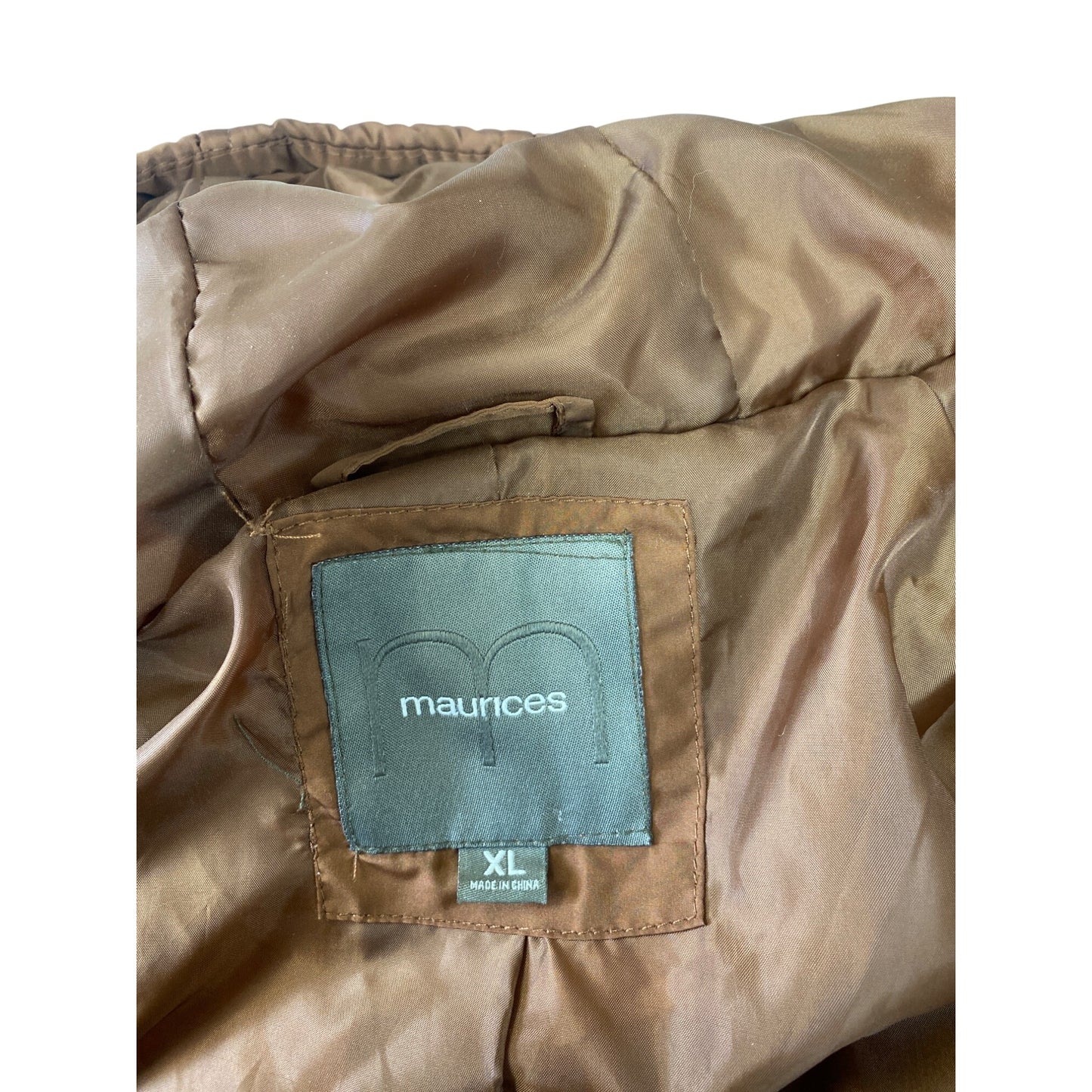 Maurices Womens XL Brown Quilted Puffer Jacket With Hood & Zip Closure