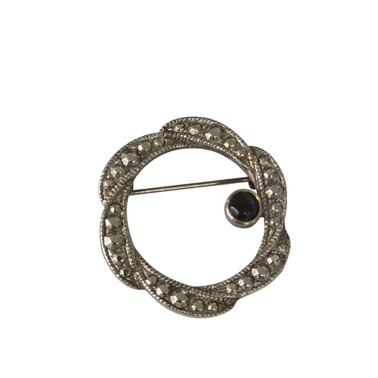 Vintage Silver Tone Textured Circle Brooch