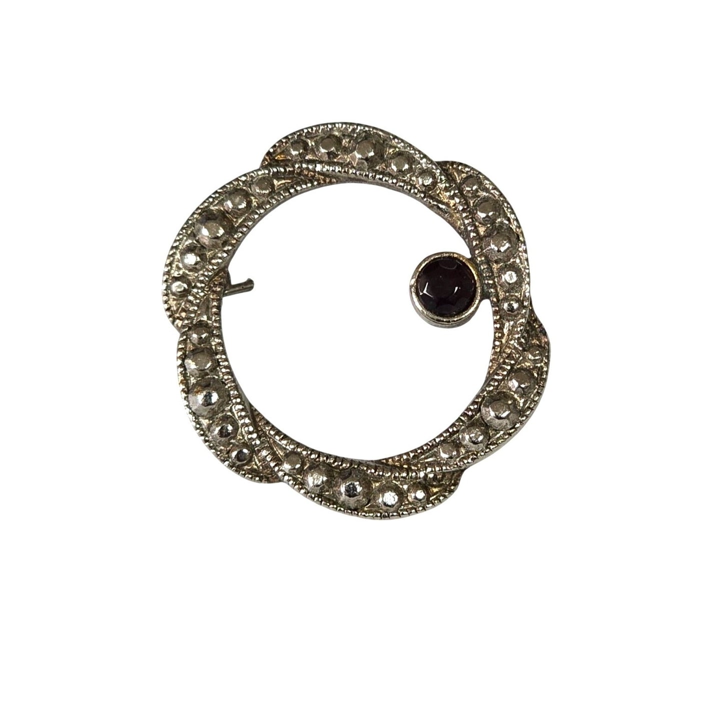 Vintage Silver Tone Textured Circle Brooch