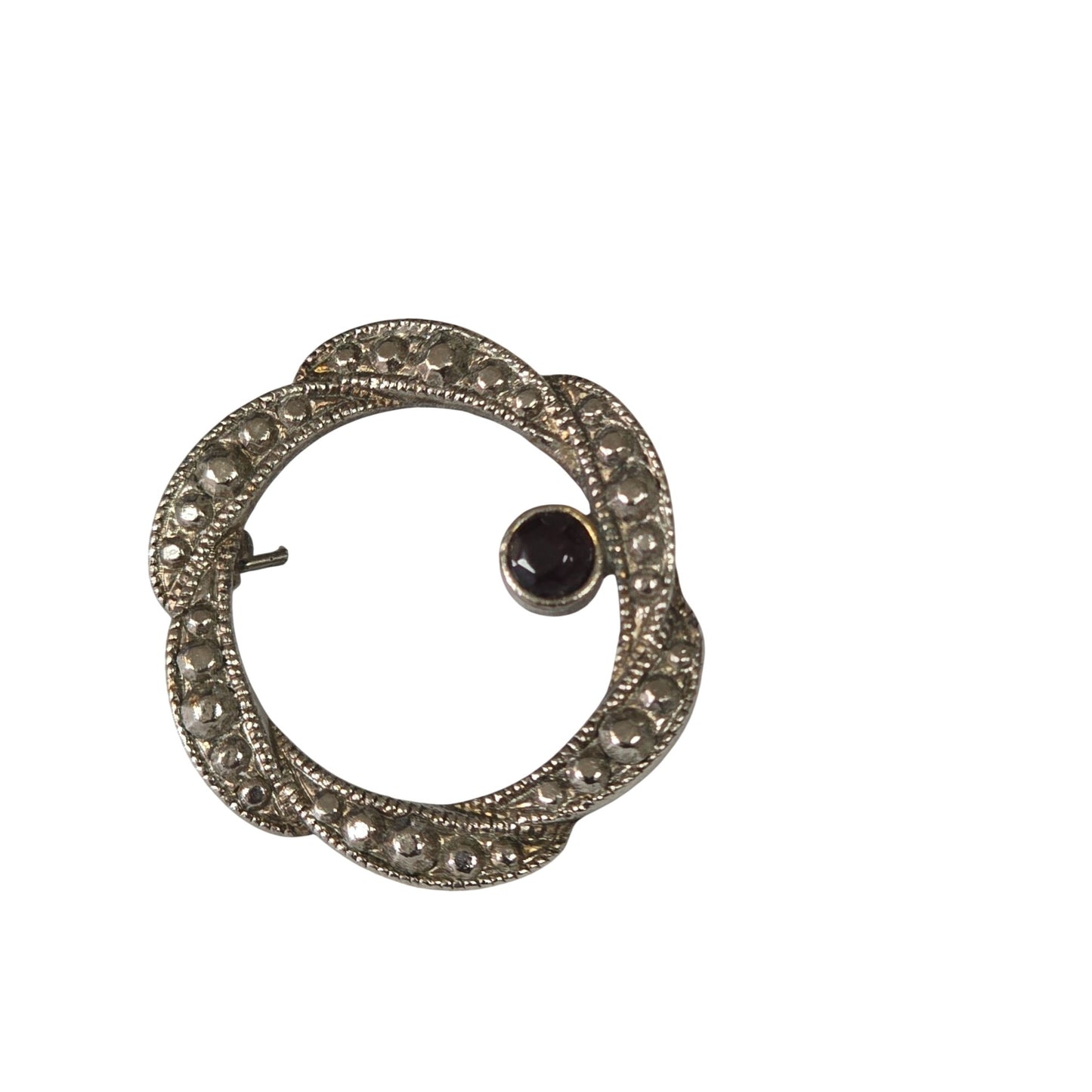 Vintage Silver Tone Textured Circle Brooch