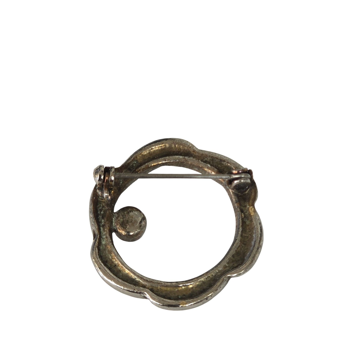 Vintage Silver Tone Textured Circle Brooch