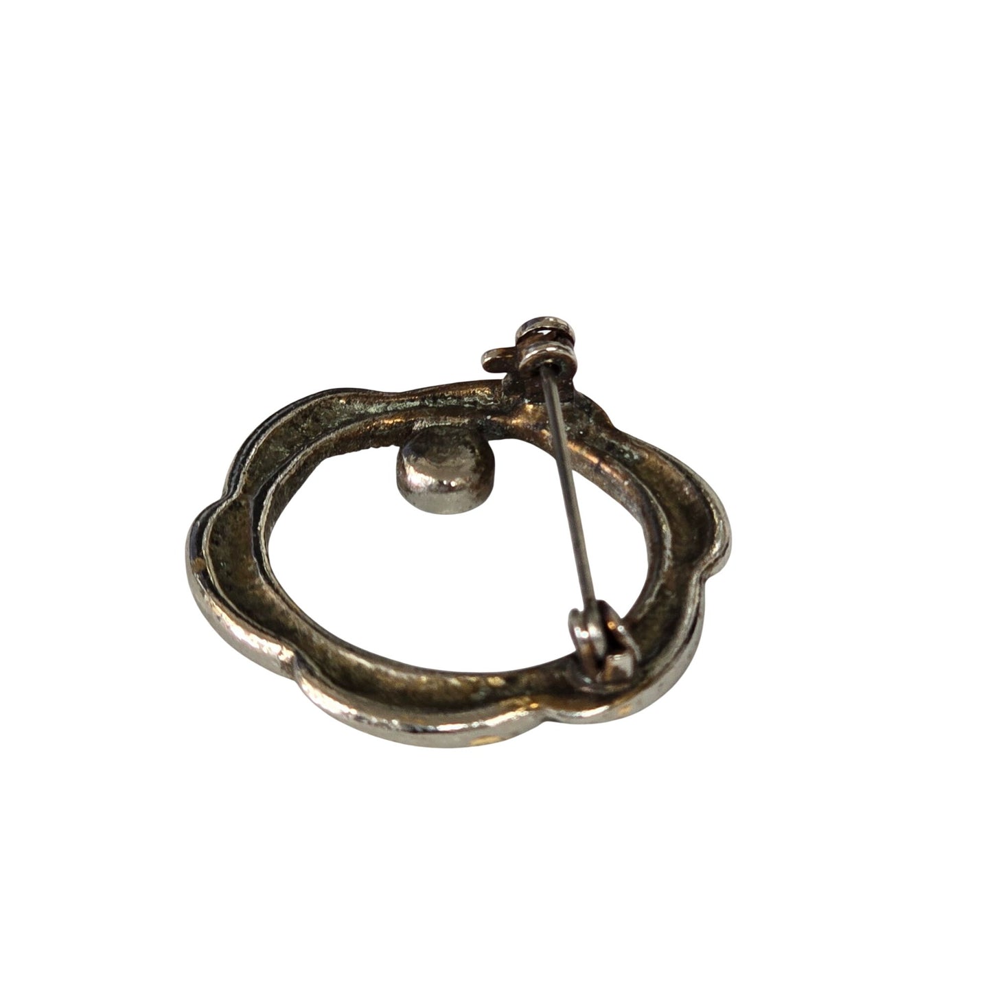 Vintage Silver Tone Textured Circle Brooch