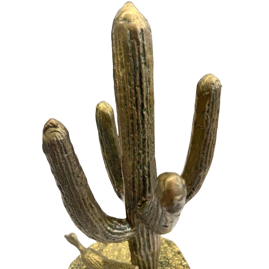 Vintage Brass Saguaro Catus and Roadrunner Statue 10"Tall