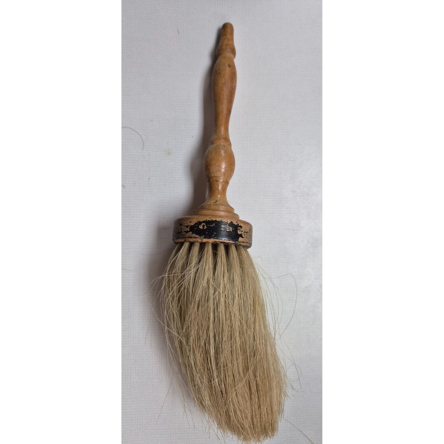 Antique Horsehair Barber Duster Neck Brush Shaving No 3 Wood Handle Grooming