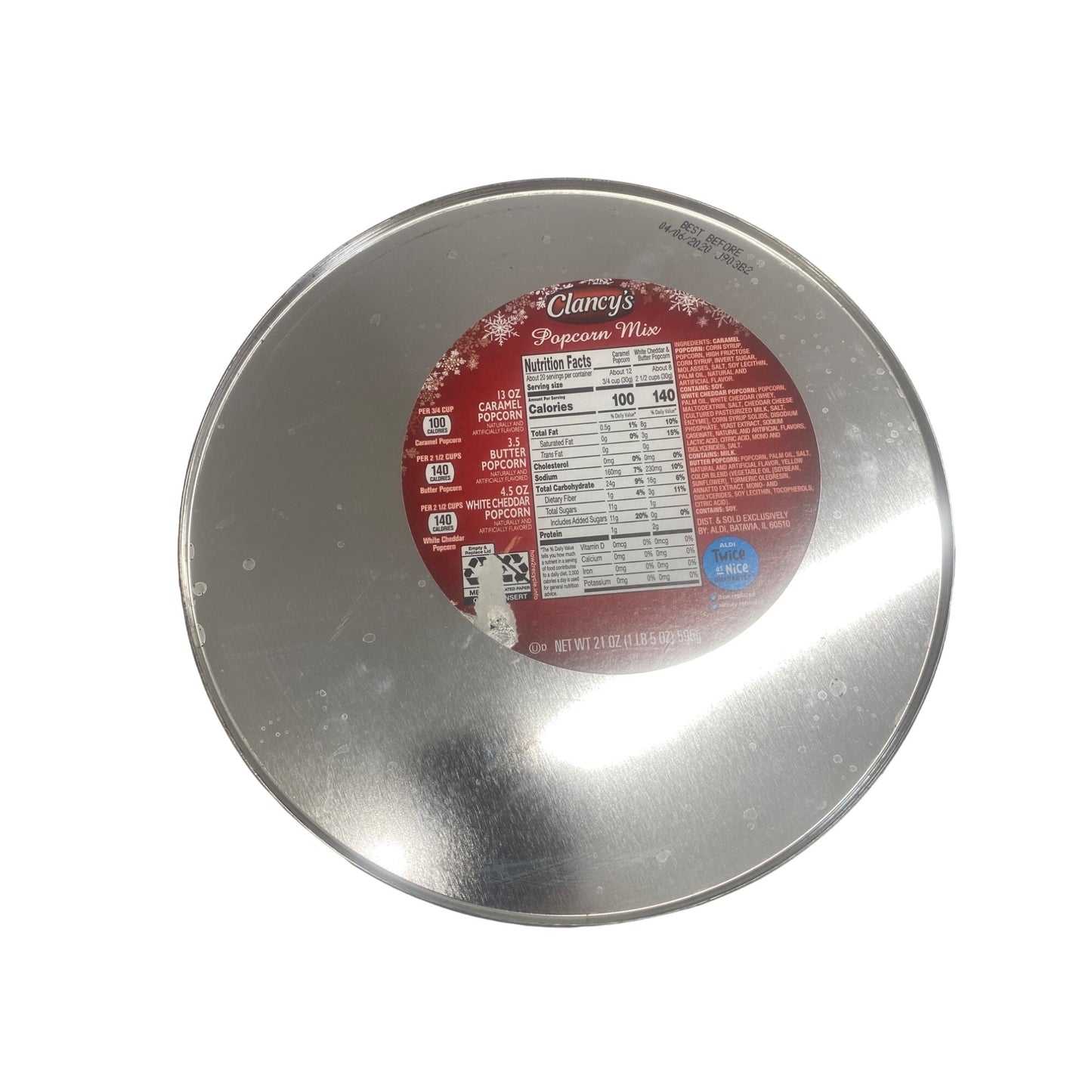 Penguin-Themed Holiday Tin With Lid Filled With Clancys Popcorn Mix EMPTY