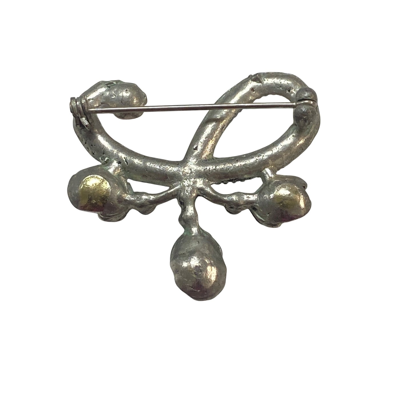 Vintage Silver Tone Rhinestone & Faux Pearl Brooch Pin