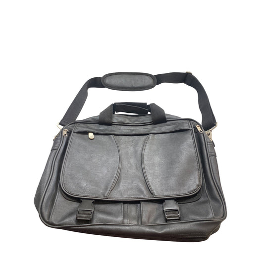 Black Leather Laptop Bag With Adjustable Strap & Multiple Compartments For Men & Women