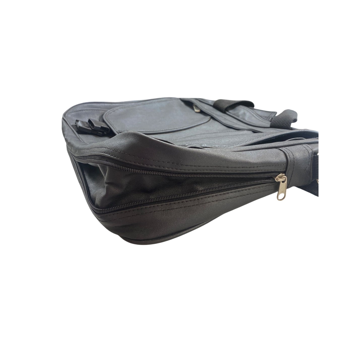 Black Leather Laptop Bag With Adjustable Strap & Multiple Compartments For Men & Women