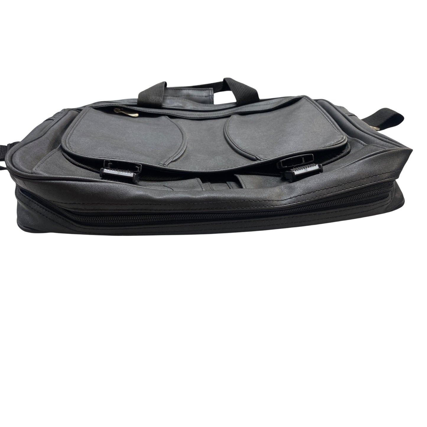 Black Leather Laptop Bag With Adjustable Strap & Multiple Compartments For Men & Women