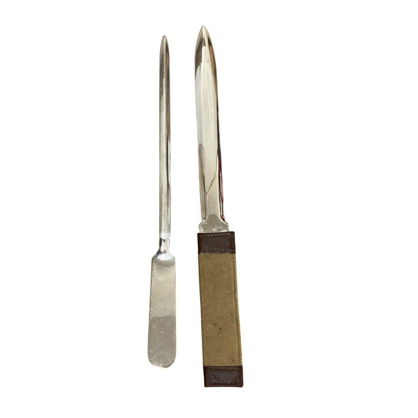 Vintage Italian Silver-Plated Letter Opener & Knife Set With Leather Case