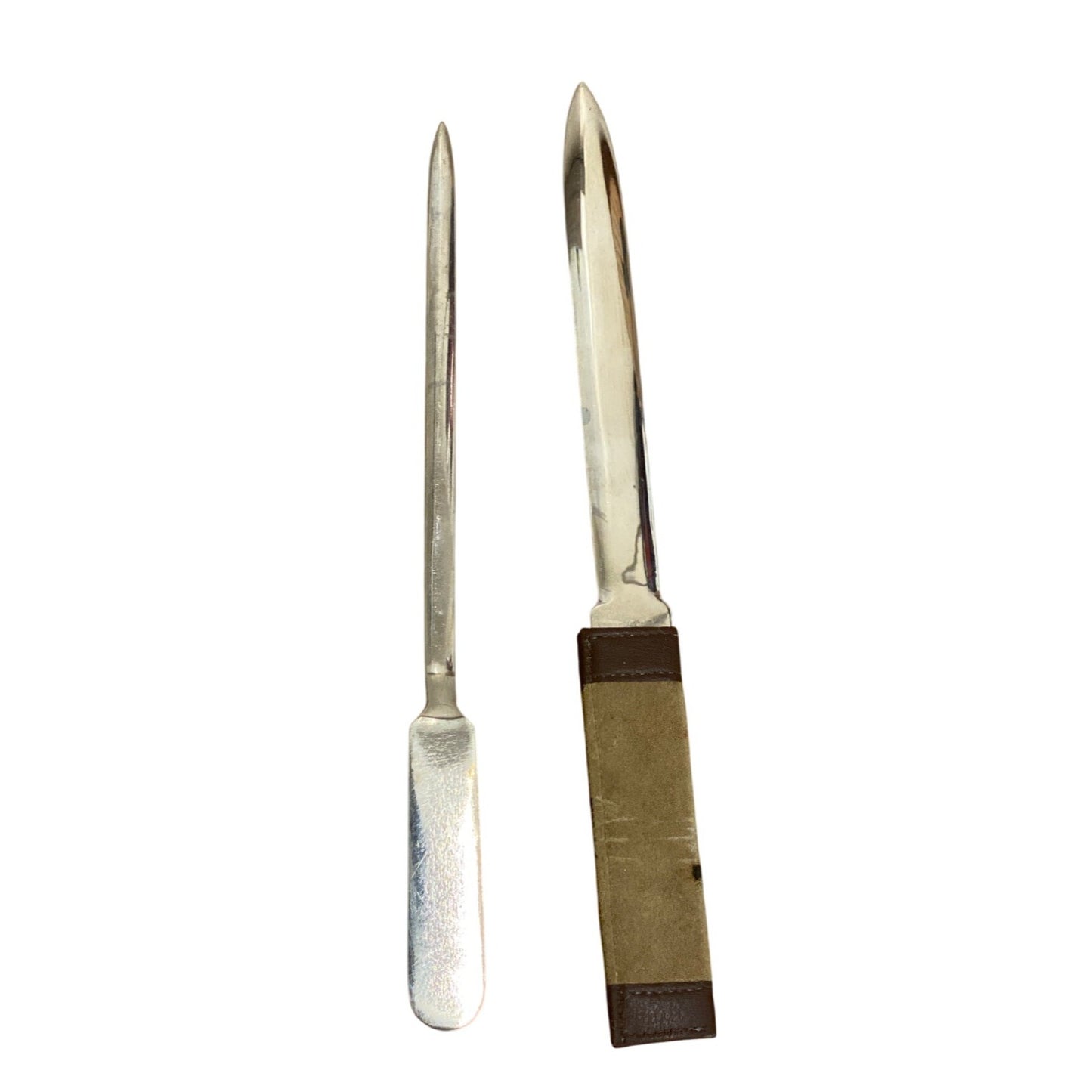 Vintage Italian Silver-Plated Letter Opener & Knife Set With Leather Case