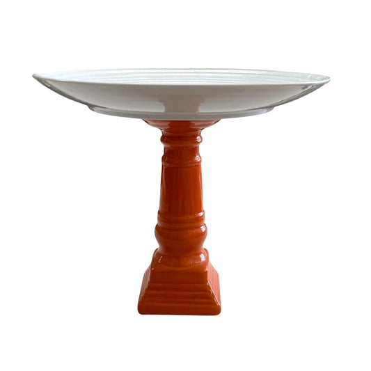 Ceramic Orange & White Pedestal Cake Stand 10.5" Diameter