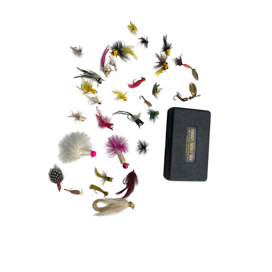 Vintage Pocket Tackle Box By Outers Laboratories With Assorted Fishing Lures & Flies