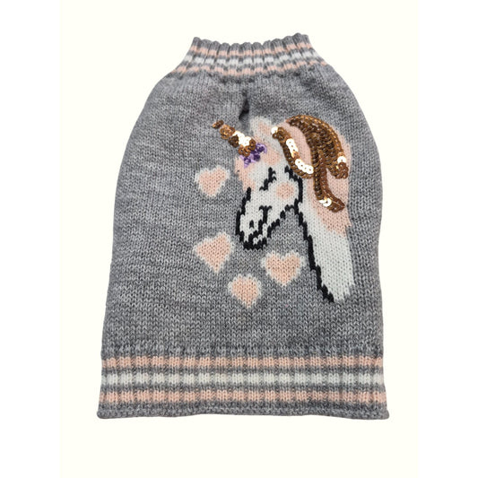 Gray Unicorn Dog Sweater With Sequins XXS Vibrant Life Knitwear Machine Washable