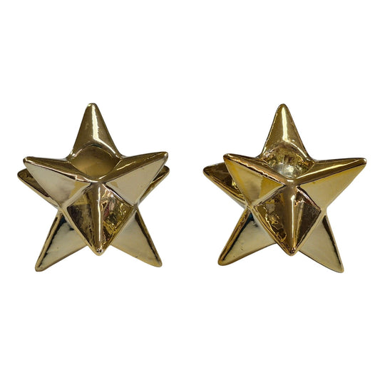 Gold Star Decorative Candlestick Holder Set Metallic 3D Design Set 2
