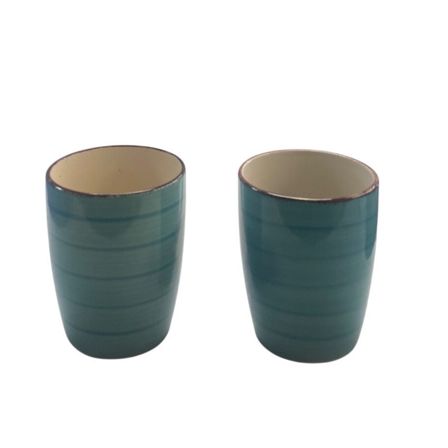 Turquoise & Cream Stoneware Mugs