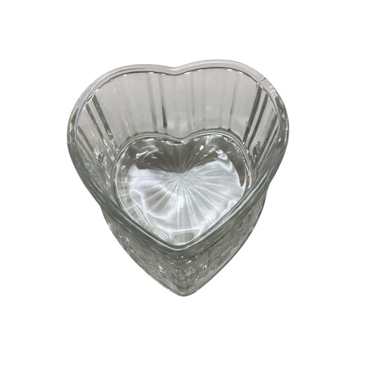 Heart-Shaped Clear Glass Candy Dish With Ribbed Design