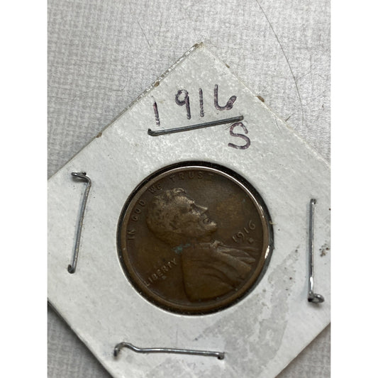 1916 S Lincoln Wheat Penny Bronze Coin