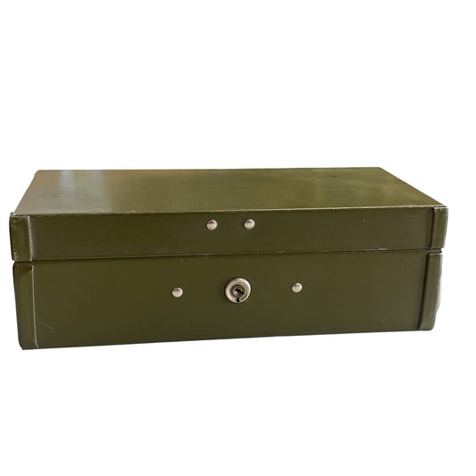 Vintage Green Bankers Metal Lockbox With Handle