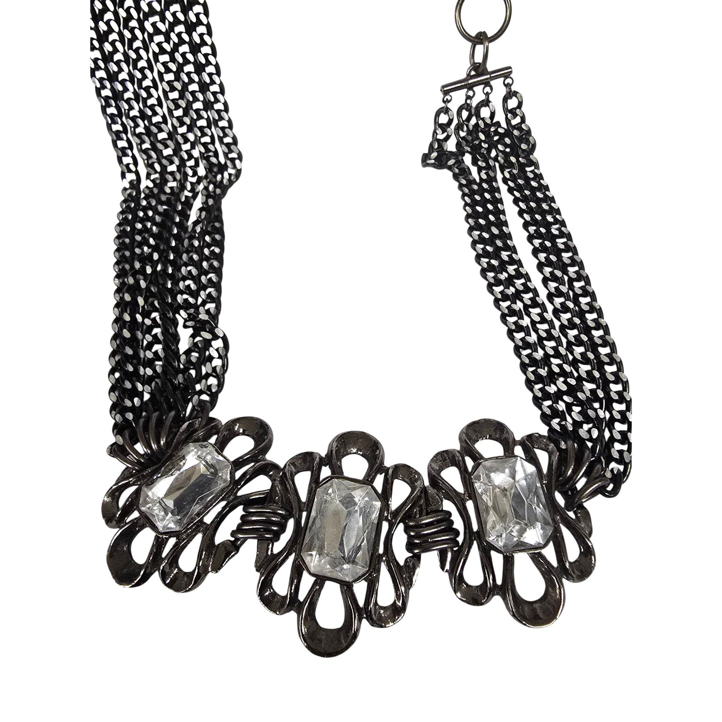 Vintage Multi-Chain Necklace Clear Rhinestone