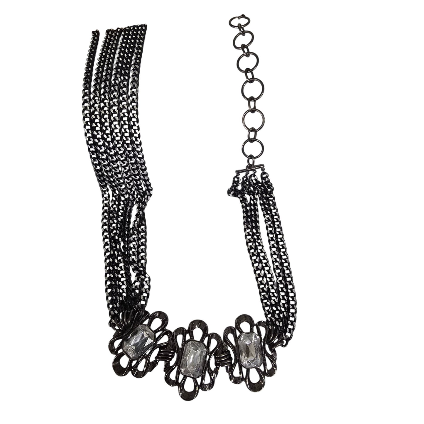 Vintage Multi-Chain Necklace Clear Rhinestone