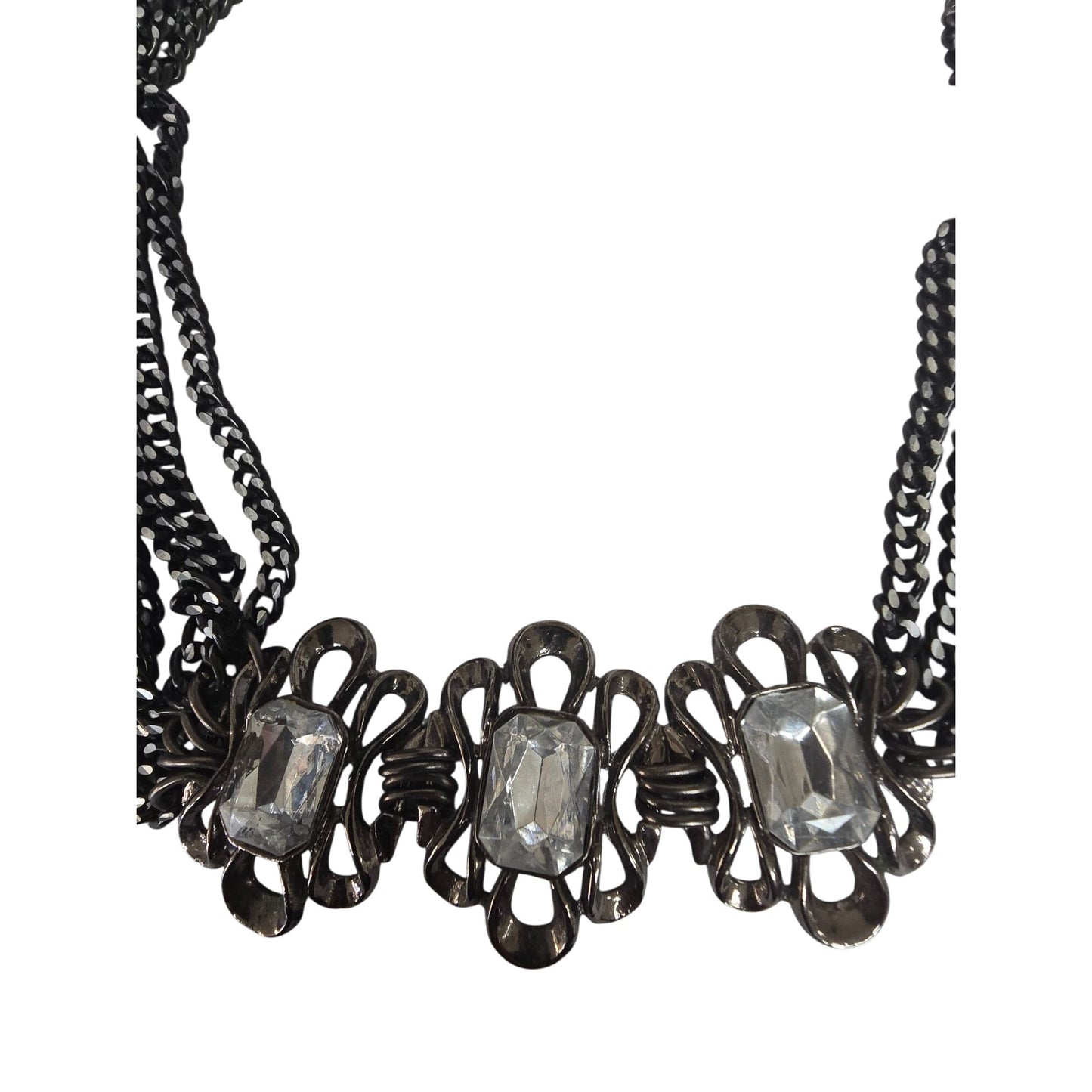 Vintage Multi-Chain Necklace Clear Rhinestone