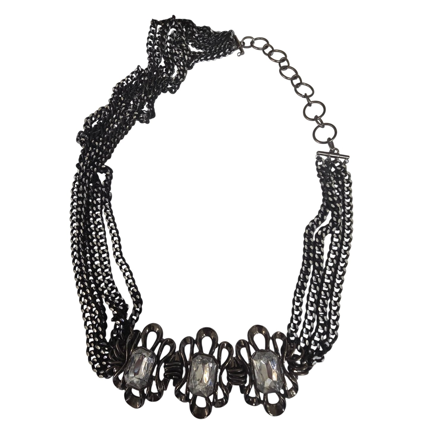 Vintage Multi-Chain Necklace Clear Rhinestone