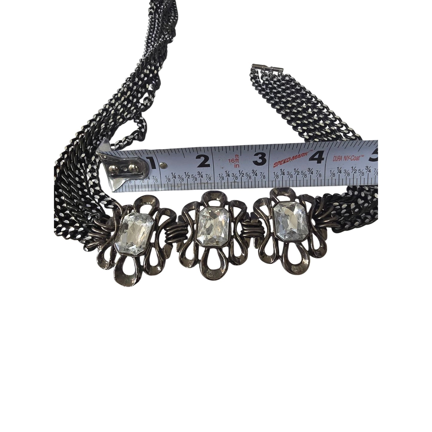 Vintage Multi-Chain Necklace Clear Rhinestone