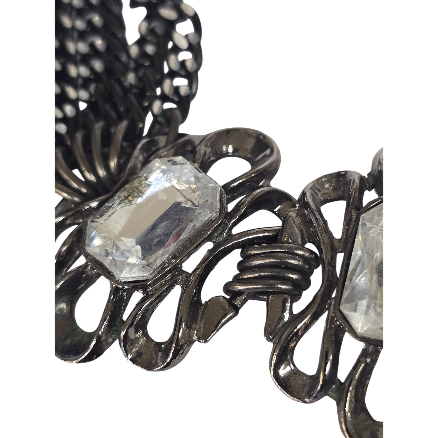 Vintage Multi-Chain Necklace Clear Rhinestone