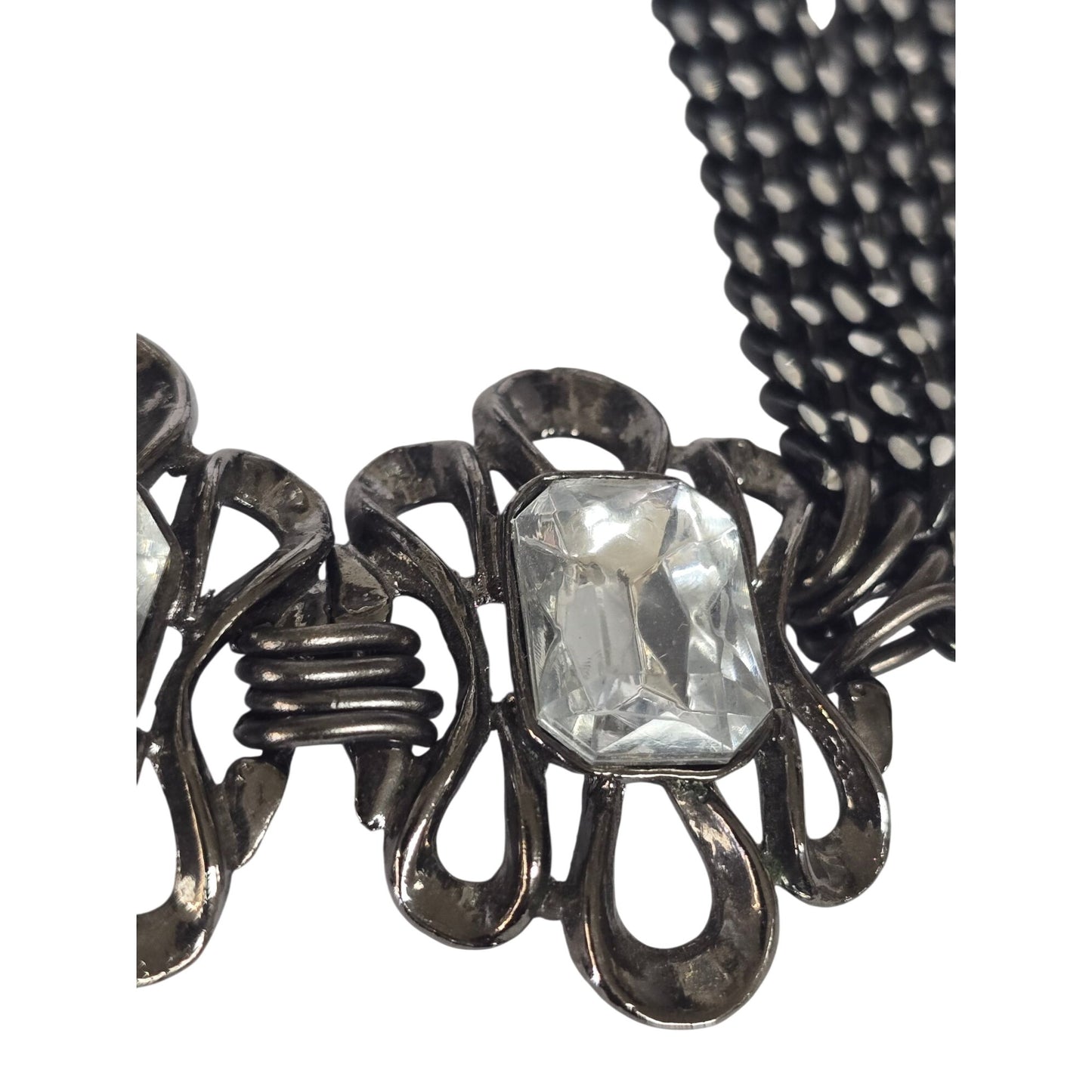 Vintage Multi-Chain Necklace Clear Rhinestone