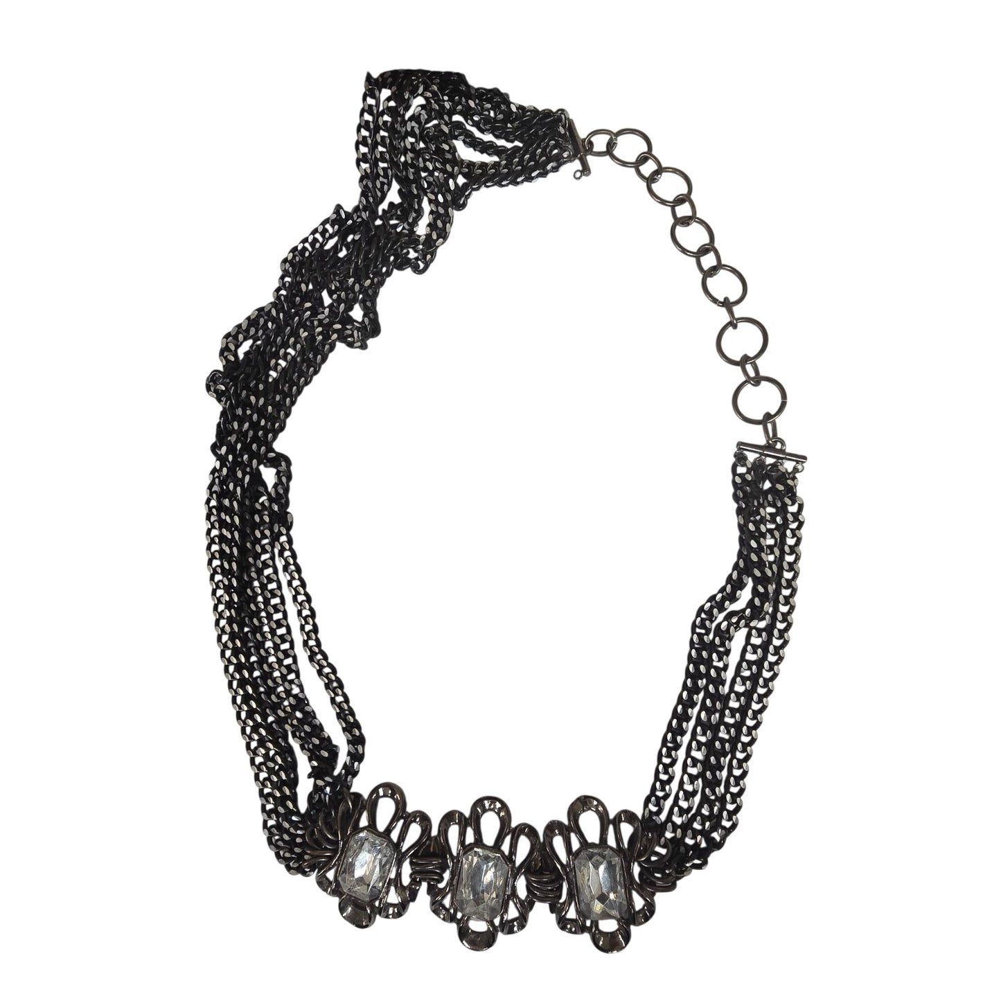 Vintage Multi-Chain Necklace Clear Rhinestone