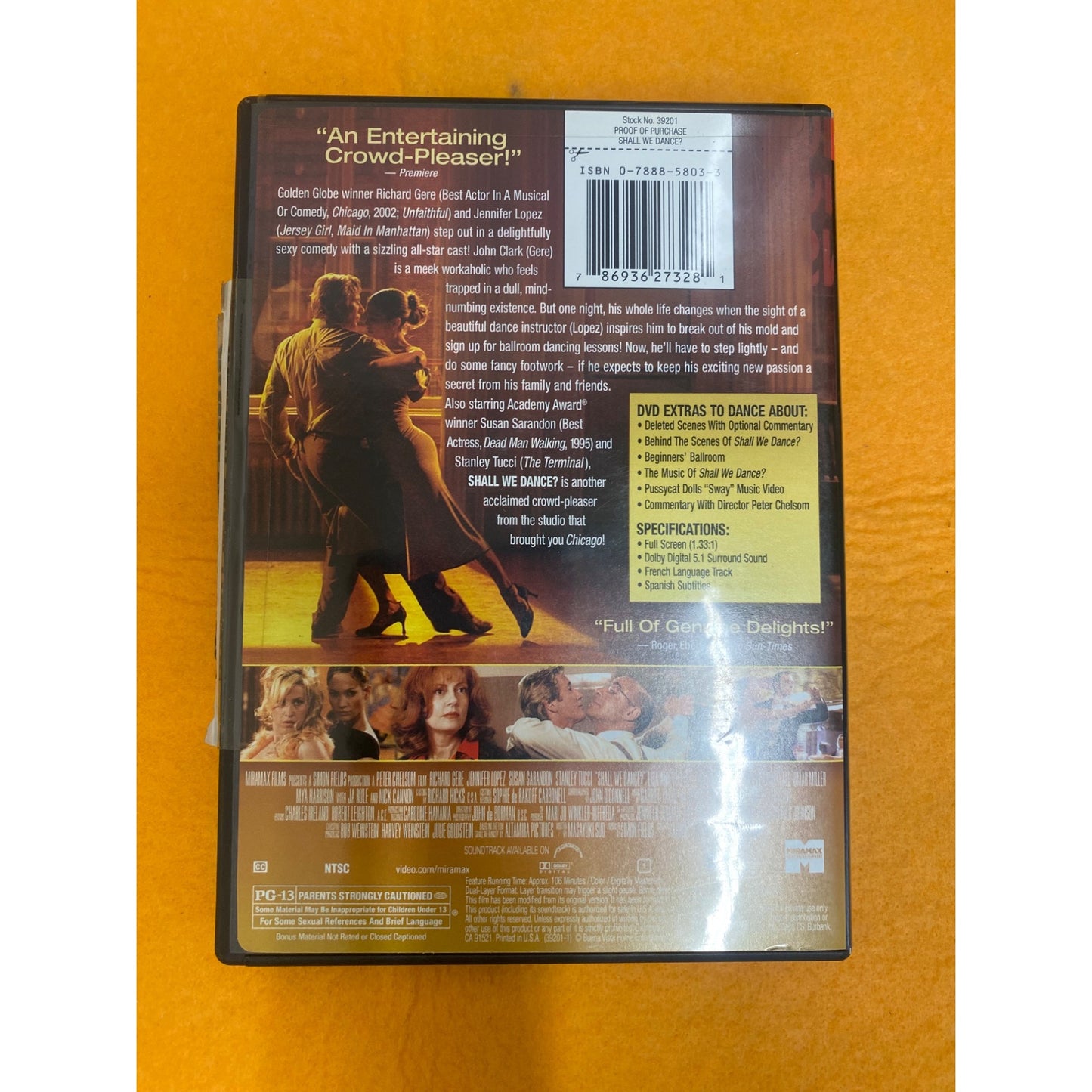 "Shall We Dance?" DVD Jennifer Lopez Richard Gere Susan Sarandon Romantic Comedy Movie Full Screen Edition