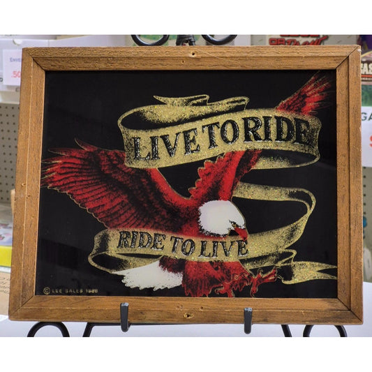 Vintage "Live To Ride" Framed Art With Eagle Design