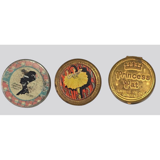 Vintage Tin Collectible Retro Unique Vanity Decor Powder Makeup Containers Lot 3