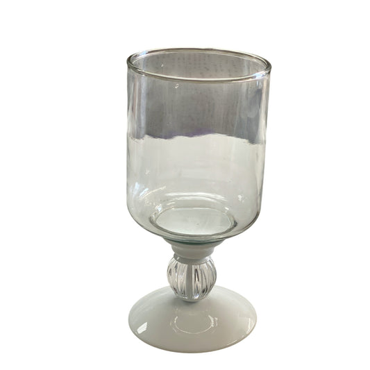 Glass & White Metal Pedestal Candle Holder