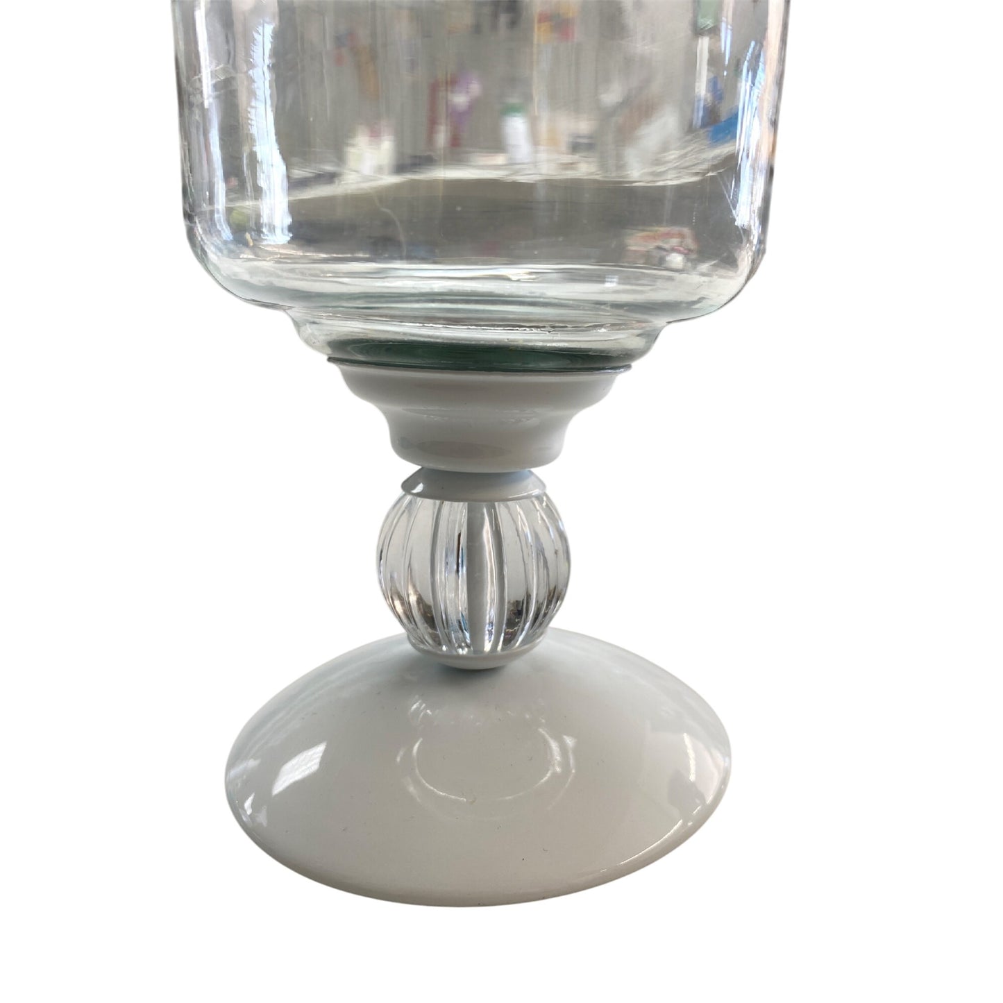 Glass & White Metal Pedestal Candle Holder