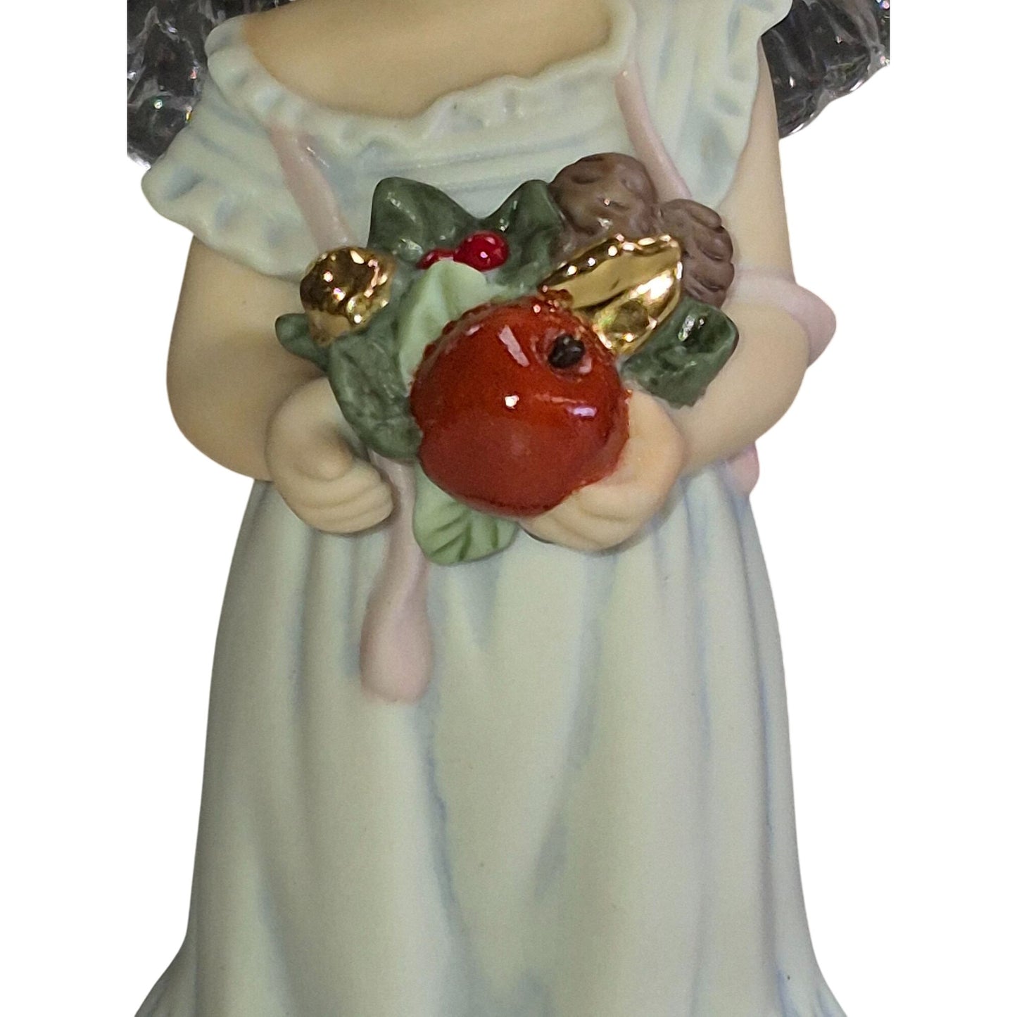 Enesco S. Kuck 2000 Angel Figurine With Silver Wings & Fruit Basket