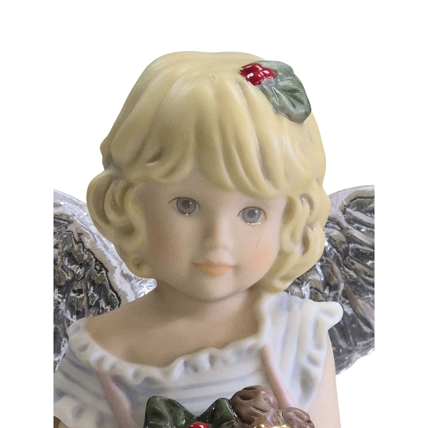 Enesco S. Kuck 2000 Angel Figurine With Silver Wings & Fruit Basket