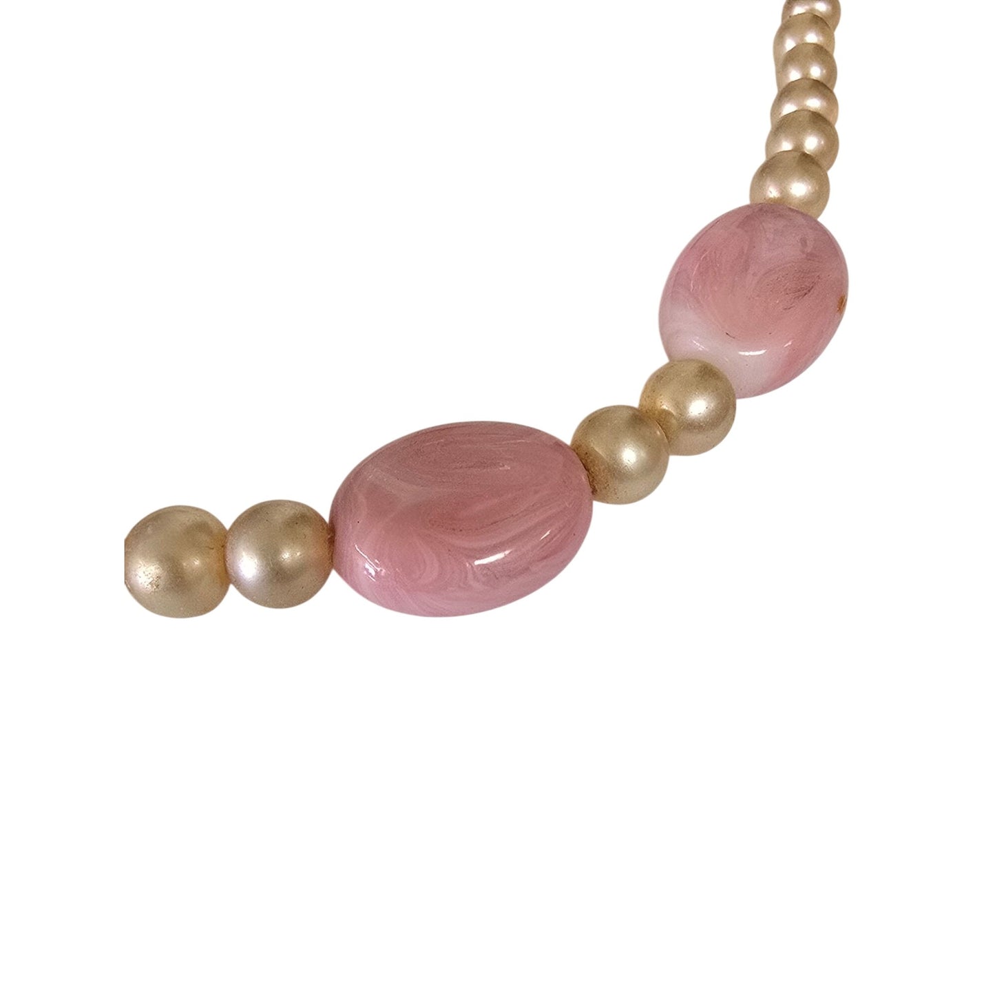 Vintage Pink & Cream Faux Pearl Necklace Marbled Beads