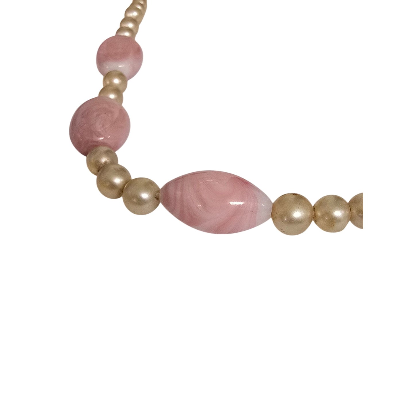 Vintage Pink & Cream Faux Pearl Necklace Marbled Beads