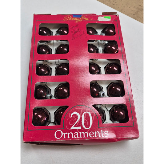 Glass Christmas Ornaments Heritage Time 20 Small Burgundy  Red