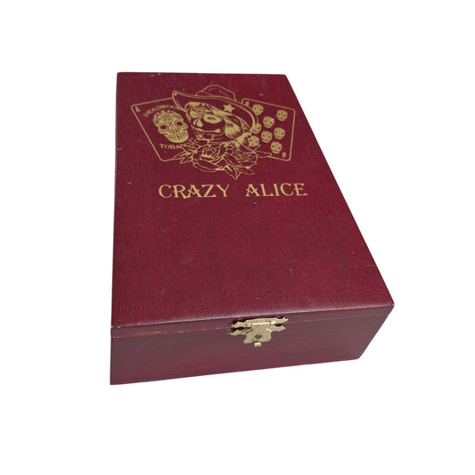 Deadwood Tobacco Crazy Alice Wooden Cigar Box With Gold Latch Closure Decorative Storage